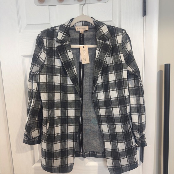 Philosophy Republic Clothing Plaid Blazer Jacket Women's Size S P Black - Picture 9 of 9